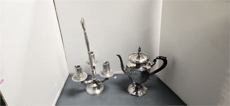 Vintage Derby Silver Tea Pot & Vintage Candle Holder
