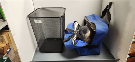 Bowling Bowl & Bag & Bowling Shoes. Size 11m & Small Metal Trash Can