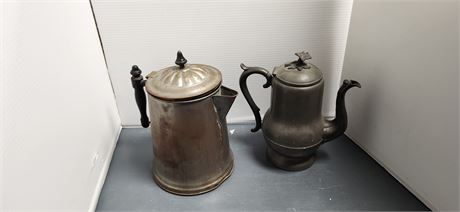 2 Vintage Pewter Tea Pots