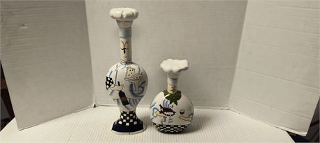 Jolly Gourmet Figural Chef Oil, Vinegar Cruets. One Is Chipped
