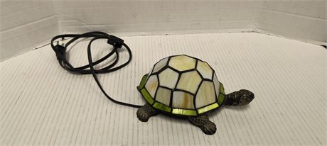Stained Glass Wrought Iron Decorative Turtle Light. Has Crack On Stain Glass