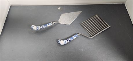Silver Plated Porcelain Handle Cake Server & Pastry Cutter