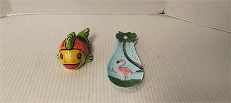 Decorative Fish Statue & Flamingo Stove Spoon Dish