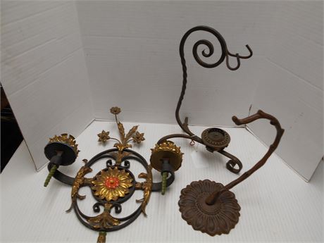 Vintage Duel Arm Wall Sconce & Vintage Wrought Iron Stand & More