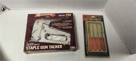 Arrow Staple Gun Tacker & High Visibility Mini Pick & Hooks