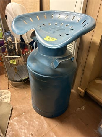 Milk Can with Tractor Seat