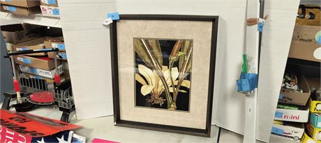 Wood Framed Tropical Leaves Artwork. Size 18x21