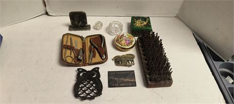 Personal Hygiene Kit & Cast Iron Trivet & Trinket Box & Metal Wire Brush &  More