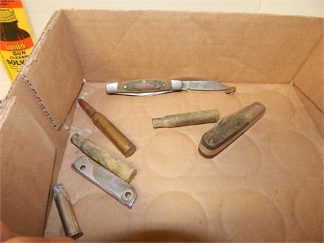 Vintage Pocket Knives & Ammunition Shells & Gun Cleaner & Tool