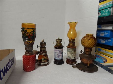 Lot Of Vintage Oil Lamps & Lamp Shades