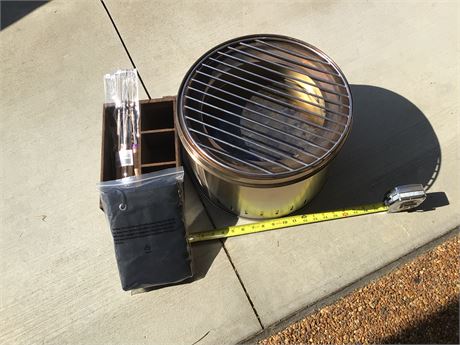 Portable Smokeless Charcoal Barrel Grill, With Skewers
