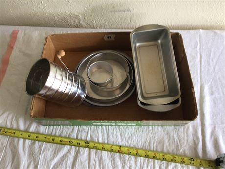 Assorted Baking Pans with Flour Sifter