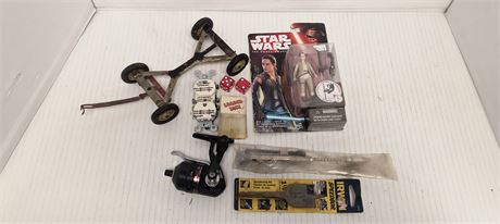 star wars figure and fishing reel