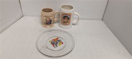 Bugs Bunny Plate and rootbeer mugs