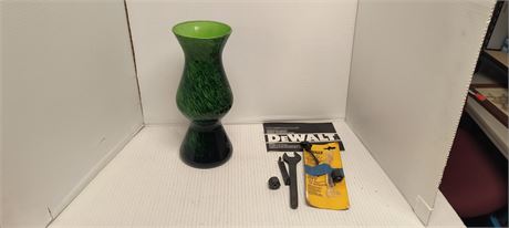 Green Vase & DeWalt tool