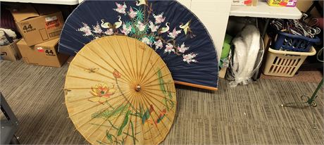 Vintage Oriental Fan In Good Condition. & Paper Umbrella Has Some Damage