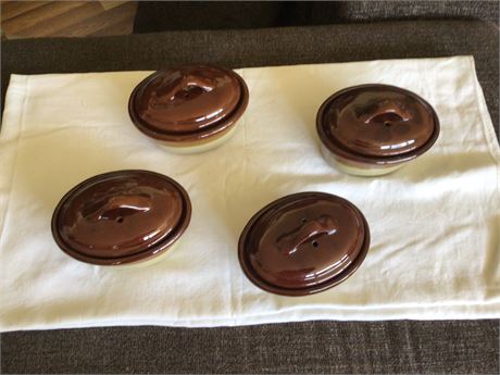 Four Bean Pots with 3 Lids