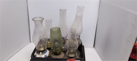 Lot Of Glass Hurricane Oil Lamps