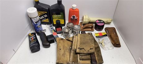 Lot Of Miscellaneous Hardware & Tool Belt & Various Chemicals