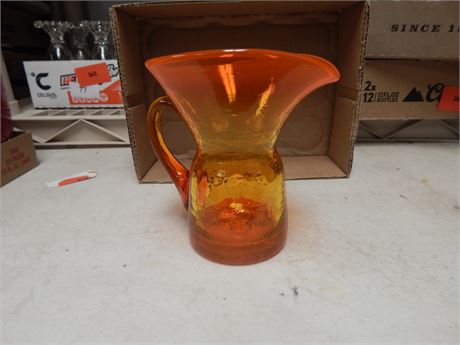 Vintage Small Orange Crackle Glass Pitcher