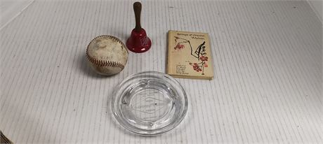 Good Year Ashtray & Baseball & Salvation Army Bell & Oriental Book