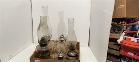 Lot Of Glass Hurricane Oil Lamps