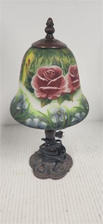 Vintage Brass Desk Lamp with decorative glass shade