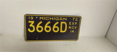 1972 Michigan License Plate