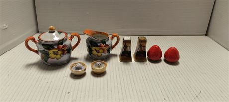 Decorative Salt & Pepper Shakers & Trico Sugar & Creamer Set