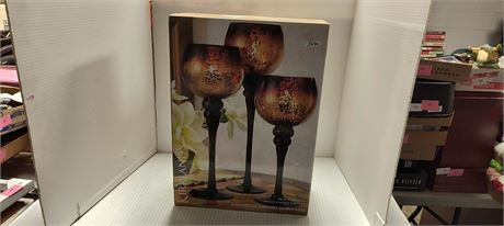 Set Of 3 Kirkland's Chocolate Mercury Crackled Hurricane Candle Holders