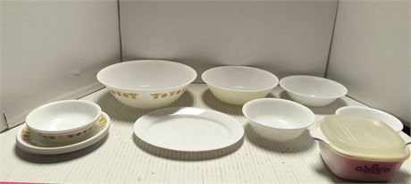 Lot Of Corelle Plates & Corning Ware Baking Dish With Lid