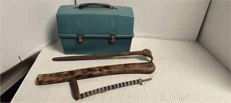 Aladdin Thermos's & Vintage Lunch Box & Vintage Wood Peace Pipe & More