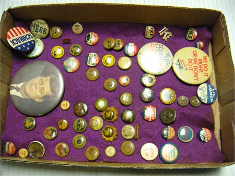 Flat Of Vintage Political Pins & Other Pins