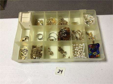 Plastic Organizer Box with Assorted Jewelry
