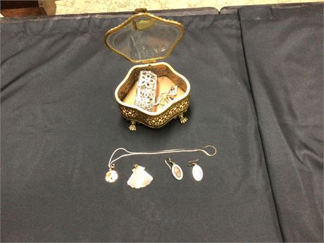 Vintage Jewelry Box with Necklace, Bracelet, and Earrings