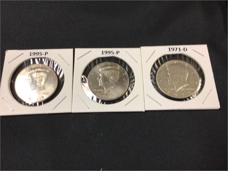 3 Kennedy Half Dollar Coins
