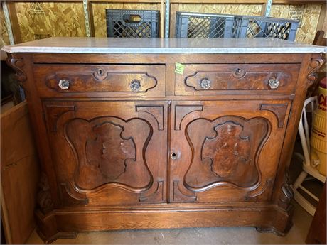Antique Marble Top Cabinet