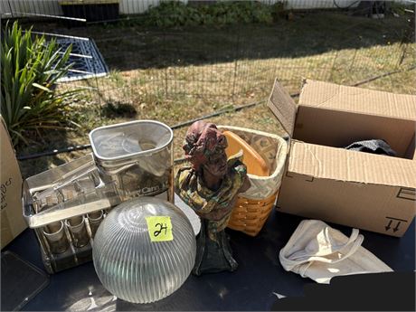 Misc Lot -Coin Bank, Statue, Basket
