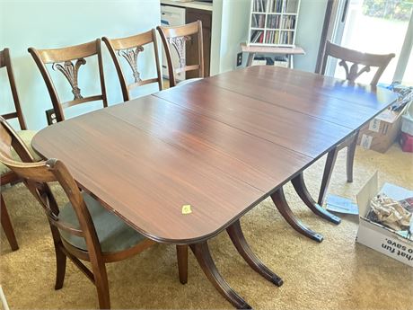 Antique Dining Table with 6 Chairs and Leaves
