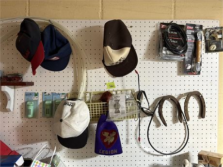 Misc Lot, Baseball Caps, Horseshoes, Screen Tool