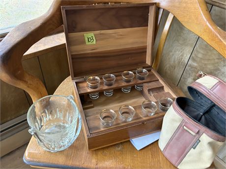 Vintage Portable Bar Set with Crystal Ice Bucket