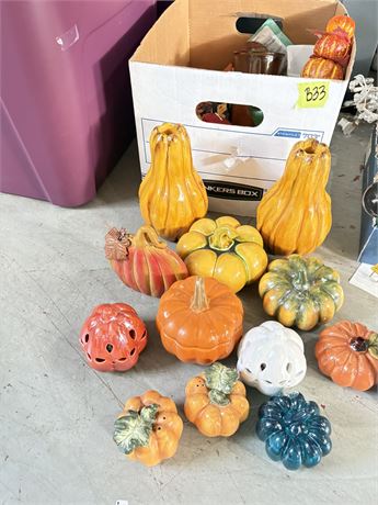 Fall Ceramic and Glass Pumpkins and Gords, Candles, Salt & Pepper