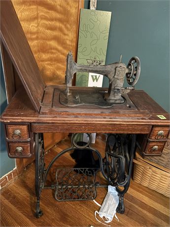 Antique Sewing Machine and Table