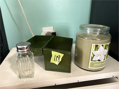 Candle, Recipe Box, Salt Shaker