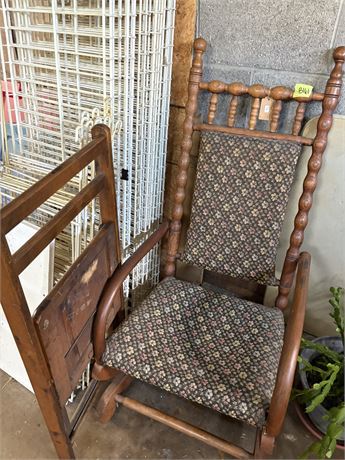 Antique Spring Rocker Chair and Wood Folding Chair