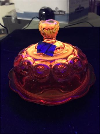 Vintage LE Smith Moon & Stars Amberina Glass Butter Cheese Dish