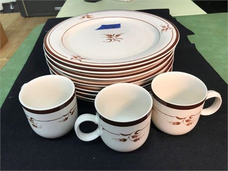 Vintage Sango Permastone Stoneware 818 Prestige Brown Japan Plates & Cups