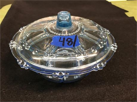 Vintage KIG Indonesia Blue Pressed Glass Candy Dish & Lid