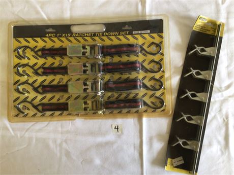 4 Piece Ratched Tie Down Set, Stanley Storage Clip