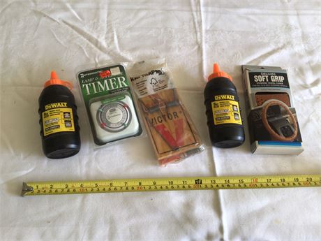 Timer, Rat Trap, Steering Wheel Cover, and Orange Chalk for Chalk Line